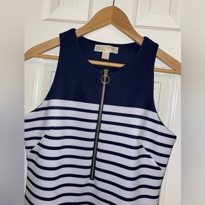 Michael Kors sleeveless half zip striped dress Sz 6 Norwood Scuba Navy White